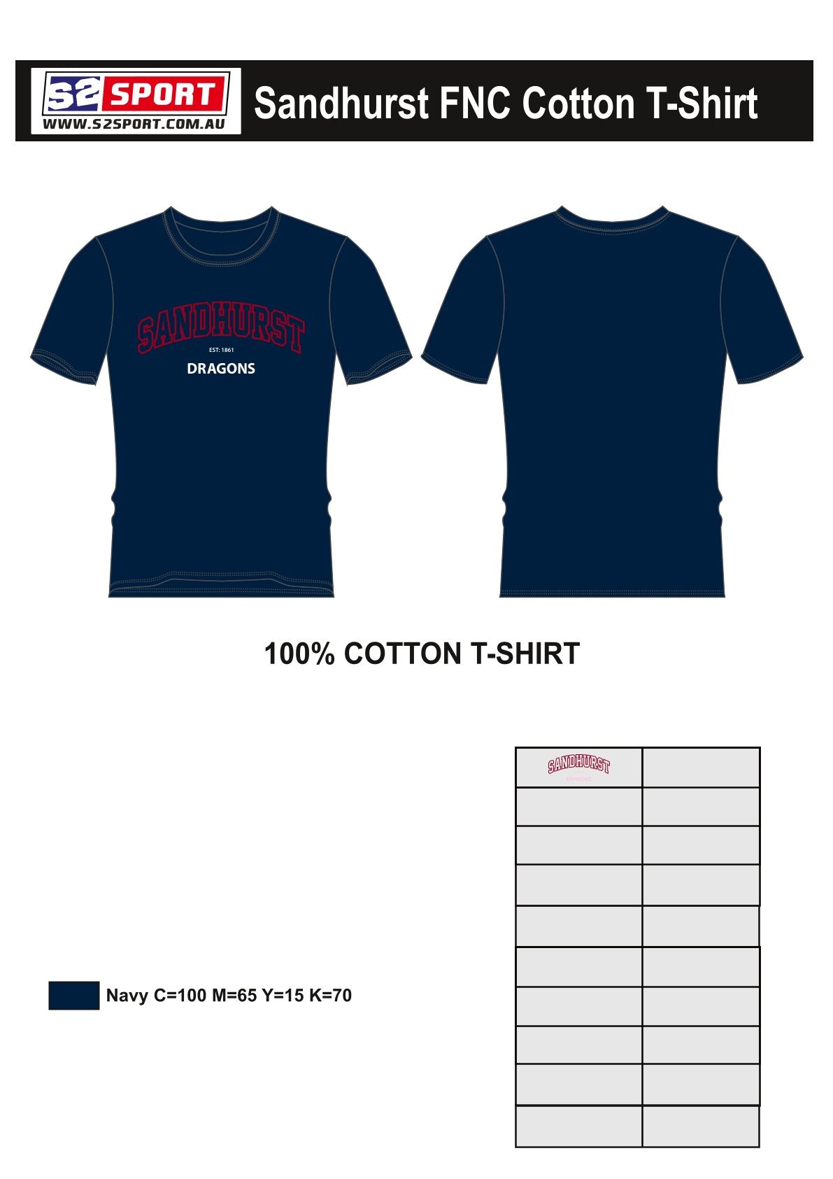 Sandhurst Football Netball Club Cotton T-Shirt